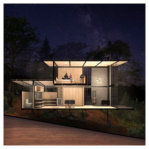 <Refugio Mirador Empedrado - Render corte interior
